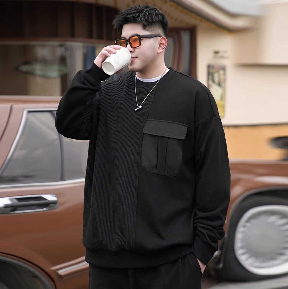 宽松休闲织带拼接套头圆领卫衣男