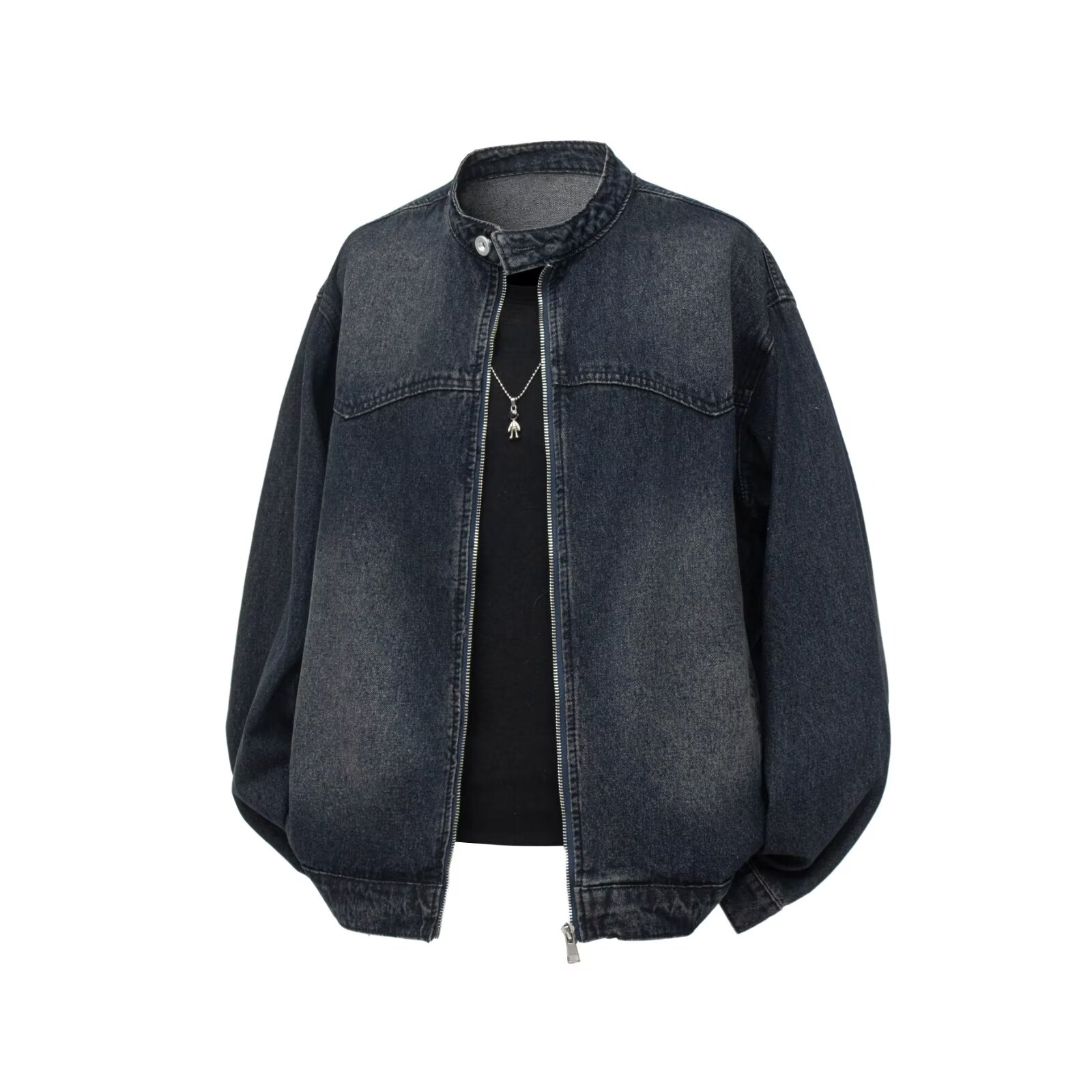 美式水洗做旧牛仔夹克男秋高街vintage工装外套设计感拉链上衣潮