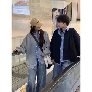 秋季 男款 格子拼接cleanfit慵懒风情侣外套 复古假两件卫衣开衫 美式