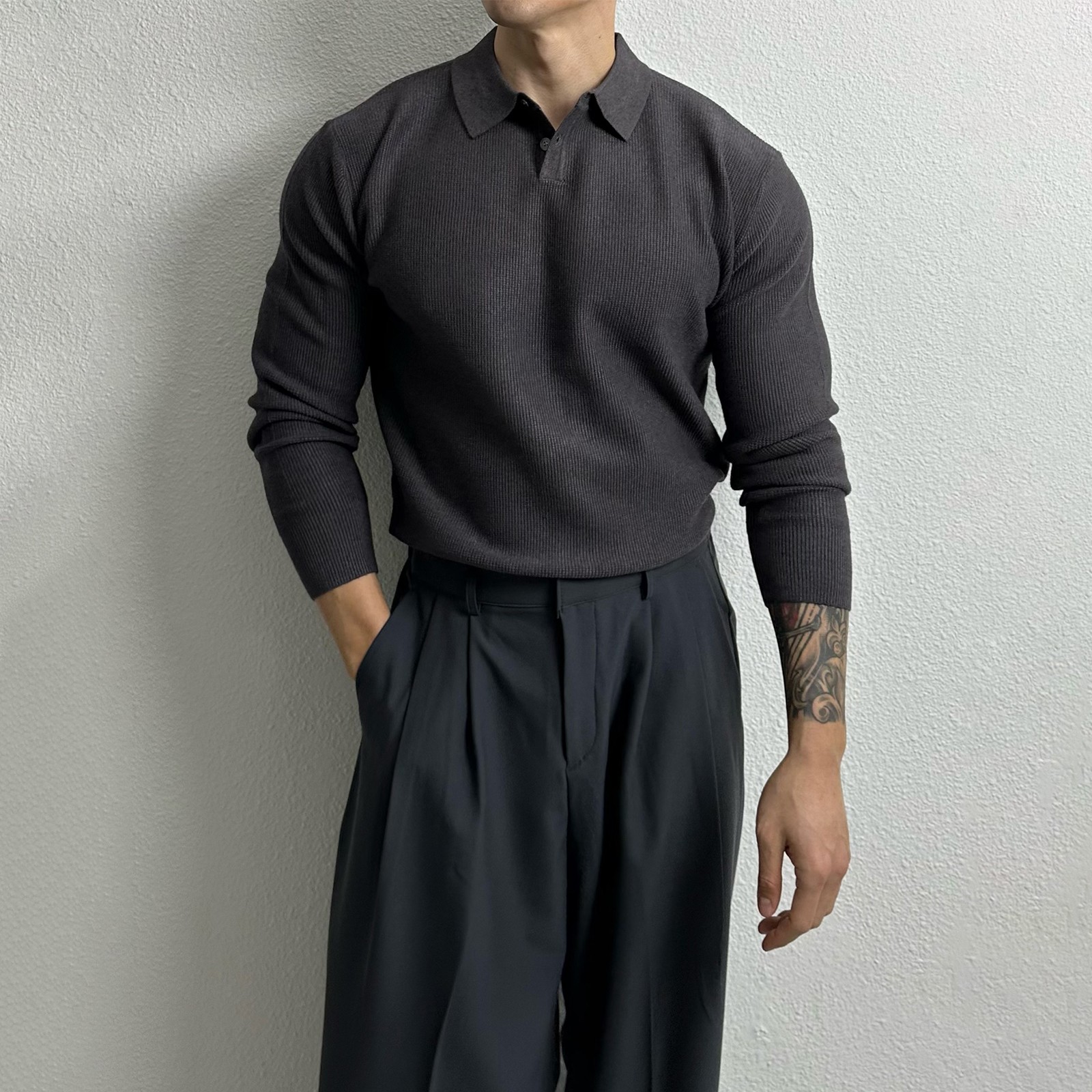 高级感针织Polo衫男2025打底毛衣