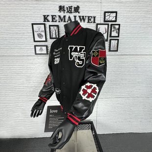 重工刺绣PU皮棒球服男秋季 皮衣休闲夹克宽松外套上衣ins潮男 新款