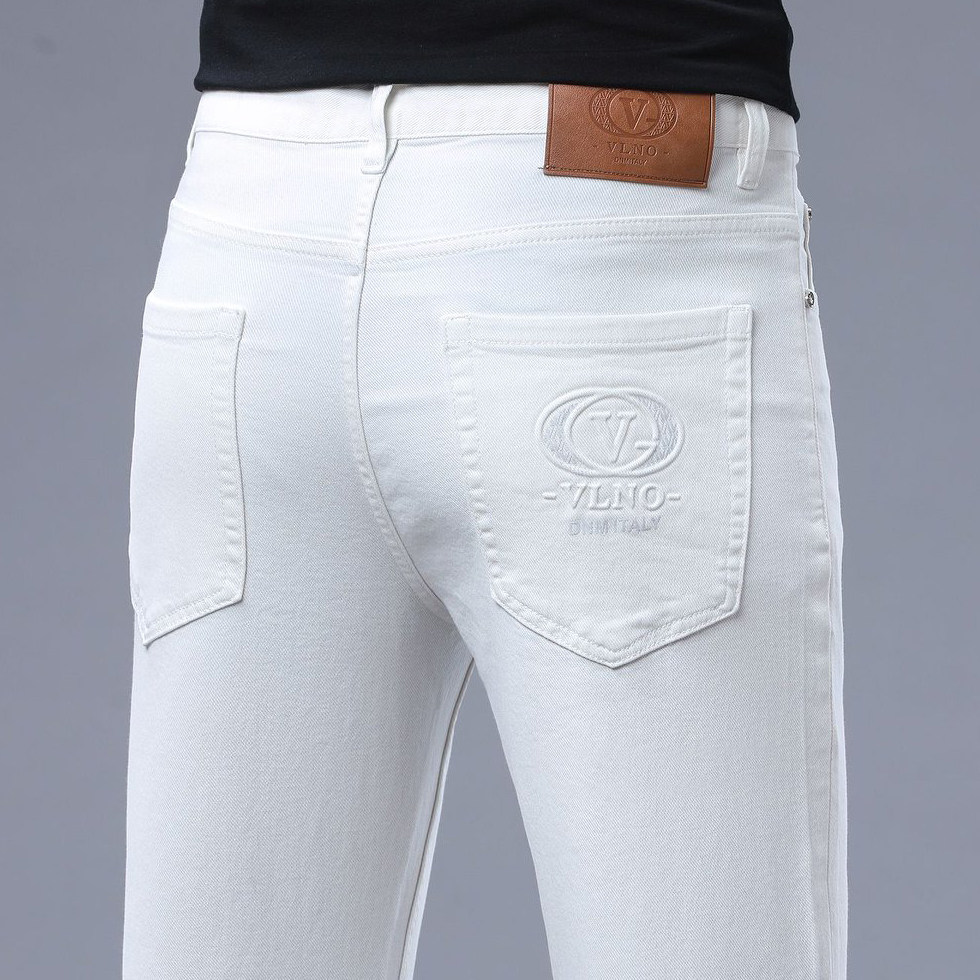 香港高端纯白色商务牛仔裤男2026春夏季新款修身弹力小直筒休闲裤
