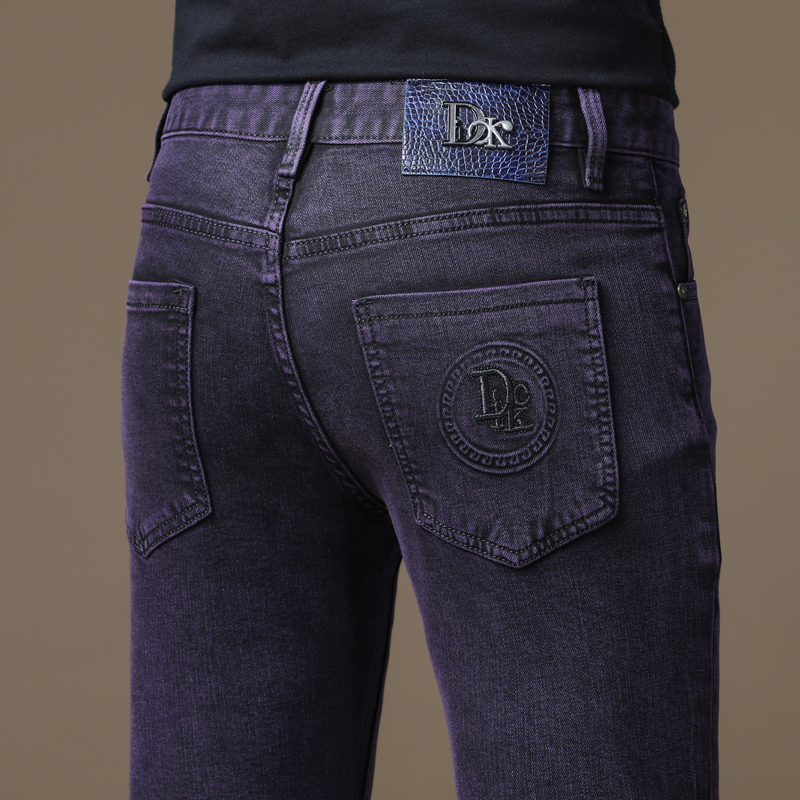 意大利高端皇紫色牛仔裤男潮牌2025秋冬新款修身小直筒百搭休闲裤