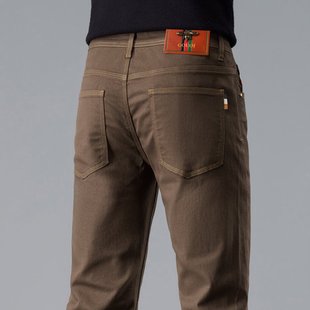 意大利高端棕色牛仔裤男士修身小直筒秋冬季2025新款潮牌休闲裤子