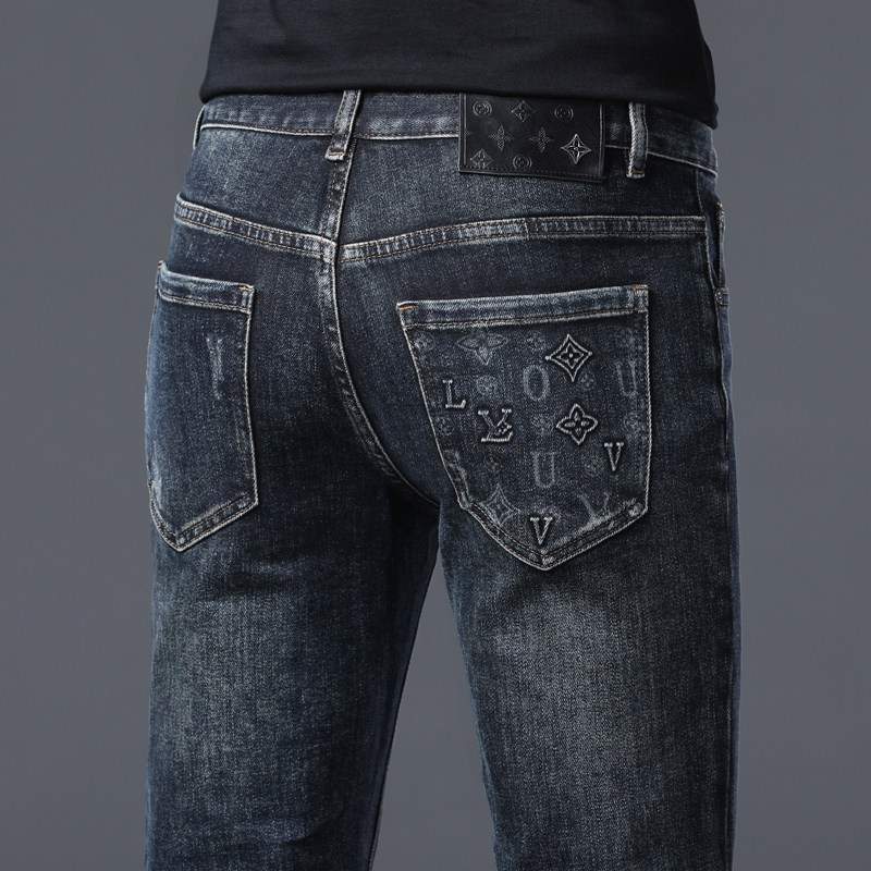 意大利高端蓝色牛仔裤男潮牌2025秋冬新款修身小直筒百搭休闲长裤