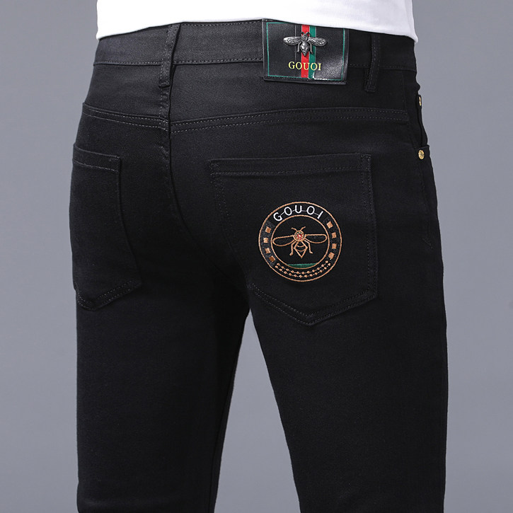 高端纯黑色牛仔裤男春夏新款韩版潮牌修身小直筒弹力百搭休闲裤子