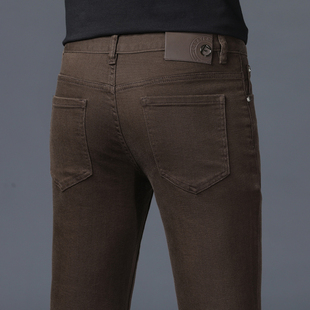 意大利高端咖啡色牛仔裤男修身小直筒春夏季2026新款潮牌休闲裤子