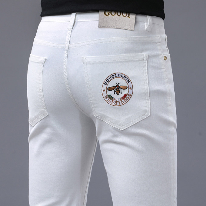 春夏季新款2026欧货潮牌白色牛仔裤男士欧洲站修身小直筒休闲长裤