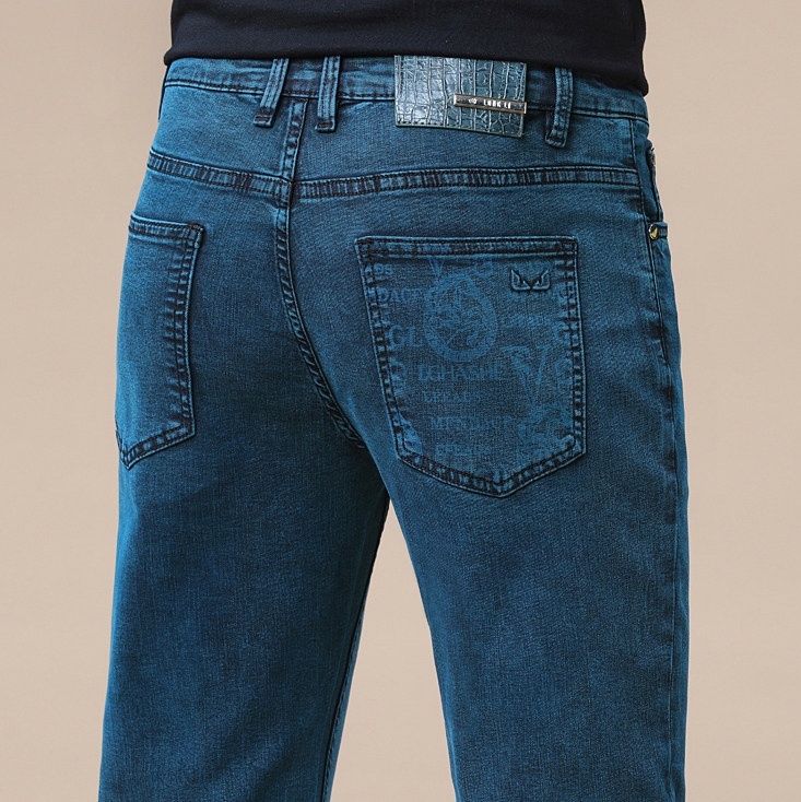 意大利高端蓝色牛仔裤男春夏新款修身小直筒弹力商务百搭休闲长裤