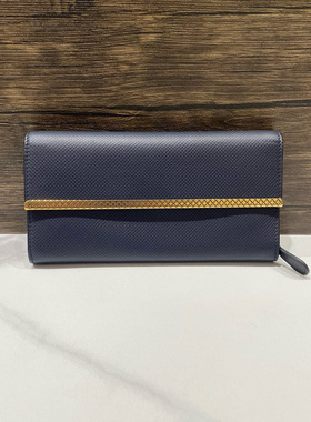 清仓特价未使用BV葆蝶家牛皮深蓝金暗扣长款钱包 二手奢侈品包包