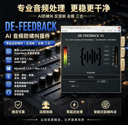正版DE-FEEDBACK V1 AI降噪防啸插件 零延迟降噪 去混响 反馈 LP2