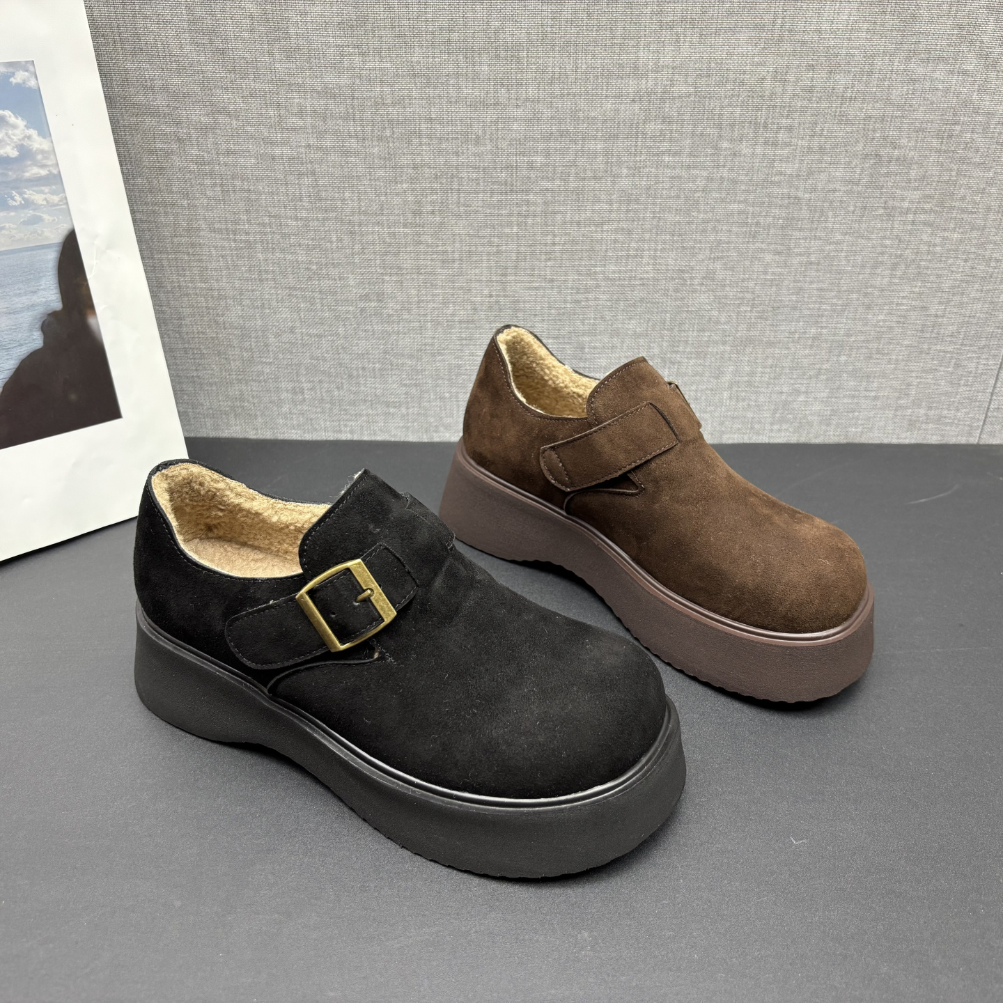 厚底日常百搭休闲舒适牛皮博肯