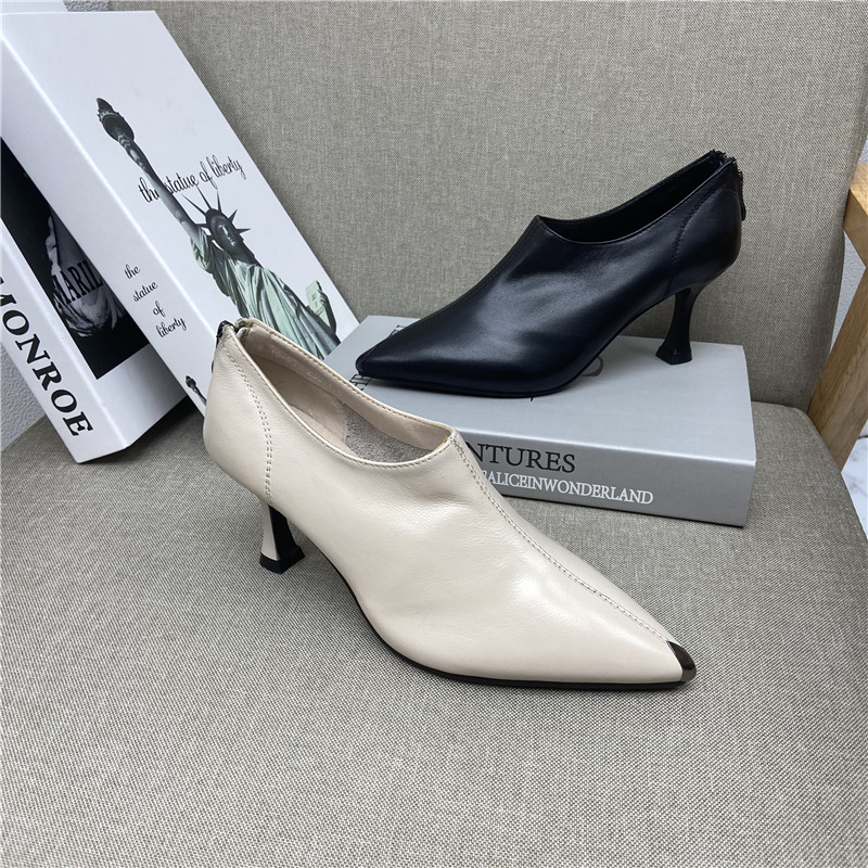 品牌撤柜清仓24新款真皮女鞋尖头细跟深口后拉链气质简约日常单鞋,女鞋,深口单鞋,淘宝优惠券,粉丝福利购,淘宝优惠卷