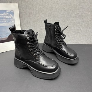 圆头厚底增高显瘦软底舒适牛皮马丁靴 真皮女鞋 断码 处理2025冬新款