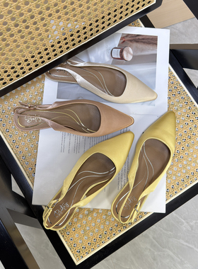 高及感 外贸绸缎尖头平底鞋后空坡跟宴会婚鞋日常通勤大码单鞋女