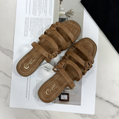 41码 美拉德 外穿凉鞋 女夏42 老钱风百搭舒适棕色平底拖鞋 外贸大码