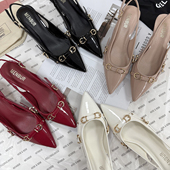 GW600 女 包头凉鞋 西班牙单百搭尖头高跟鞋 气质后空搭扣细跟大码