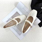 春季 韩版 外贸圆头浅口平底白色漆皮大码 温柔仙女玛丽珍鞋 单鞋