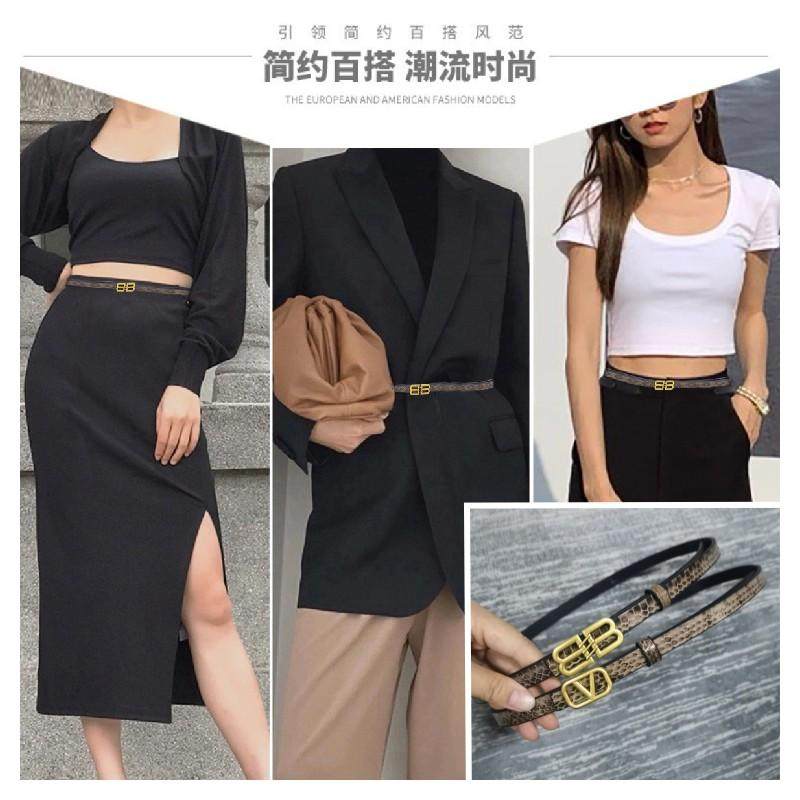 女士蛇皮细腰带收腰装饰配裙子大衣复古字母扣真皮平滑扣皮带双面
