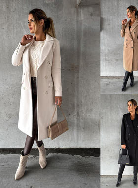 Autumn winter solid long woolen coat fashion women jacket 女