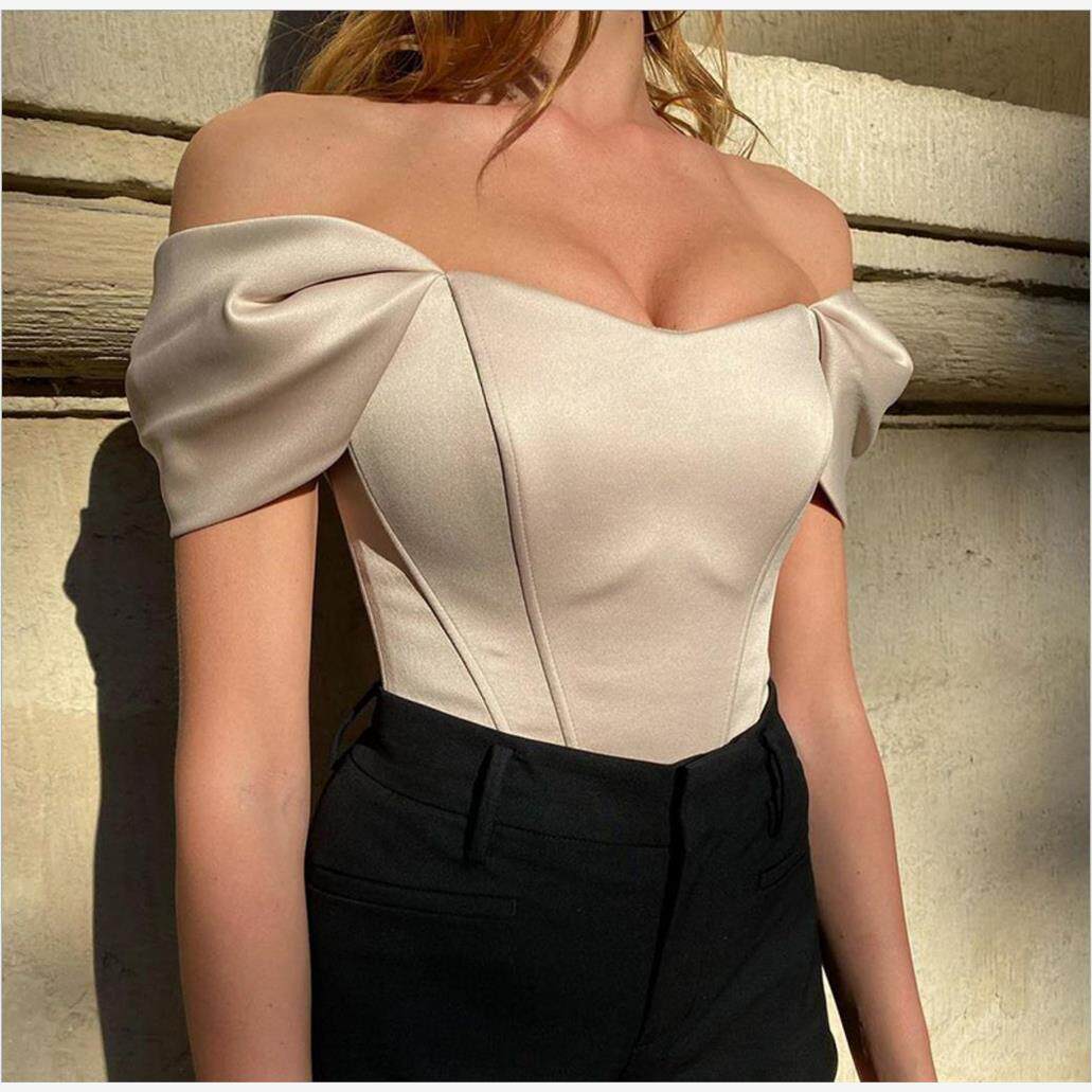 Off shoulder sexy vest 一字肩裹胸性感鱼骨束腰百搭背心上衣女