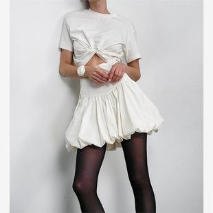 欧美风新款 skirt 白色纯棉高腰气球裙百搭蓬蓬短裙 fluffy Cotton