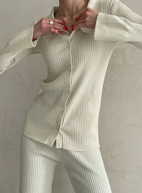 都市女性舒适简约风OL居家出街休闲针织套装女 Casual Knit Set