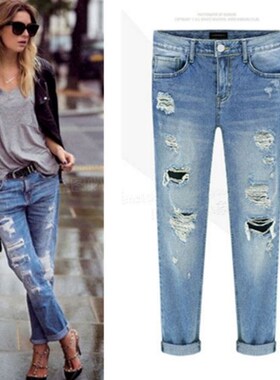 2019fashion ripped jeans women pants trousers破洞牛仔裤女