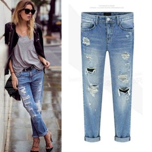2019fashion ripped jeans women pants trousers破洞牛仔裤女