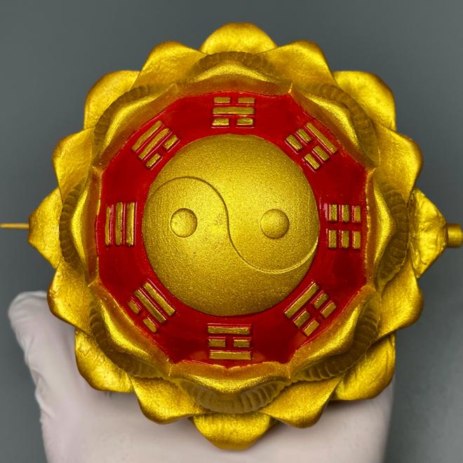 莲花冠 黄杨木雕 彩绘 道冠 法器 头戴