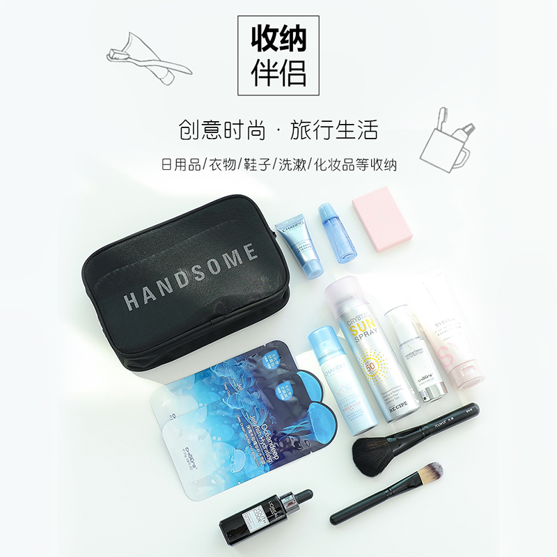 清仓  化妆包韩国透明大容量黑色化妆品收纳包简约手拿小号便携