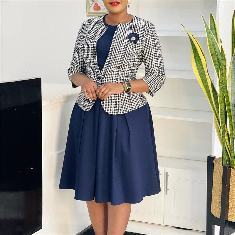 women 2 set tops dress lady clothes外套背心连衣裙印花套装女