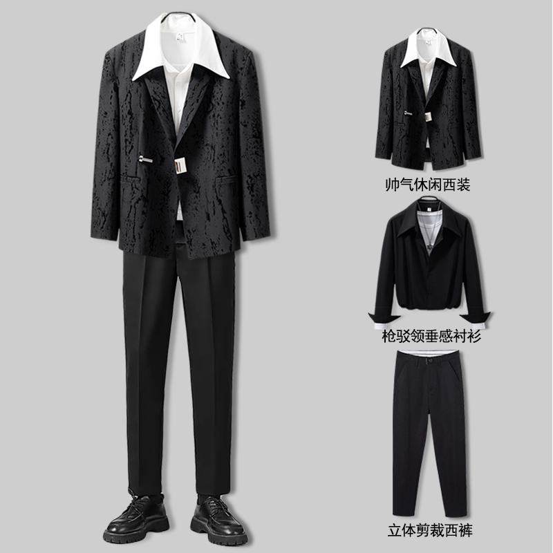 休闲西装男士套装外套宽松高级感韩版痞帅气新款春秋季小西服上衣