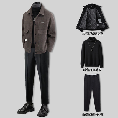 男士2025冬季新款羽绒呢子夹克