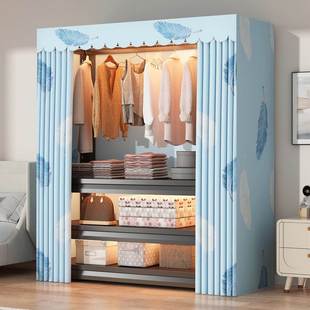 简易布套衣柜防尘挂衣架落地卧室儿童衣服收纳货架衣橱角钢置物架