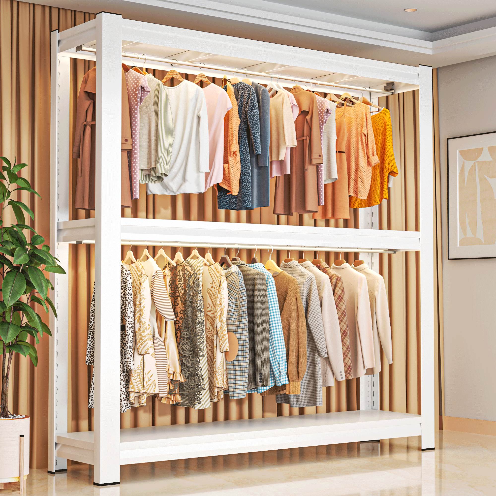 家用落地挂衣架组装开放式衣柜简易儿童衣帽架置物架角钢货架衣橱