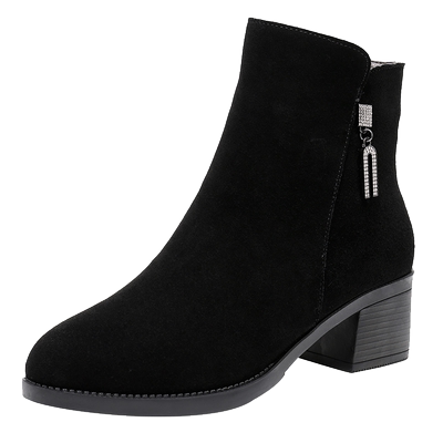 翻毛皮短靴真皮粗跟棉鞋