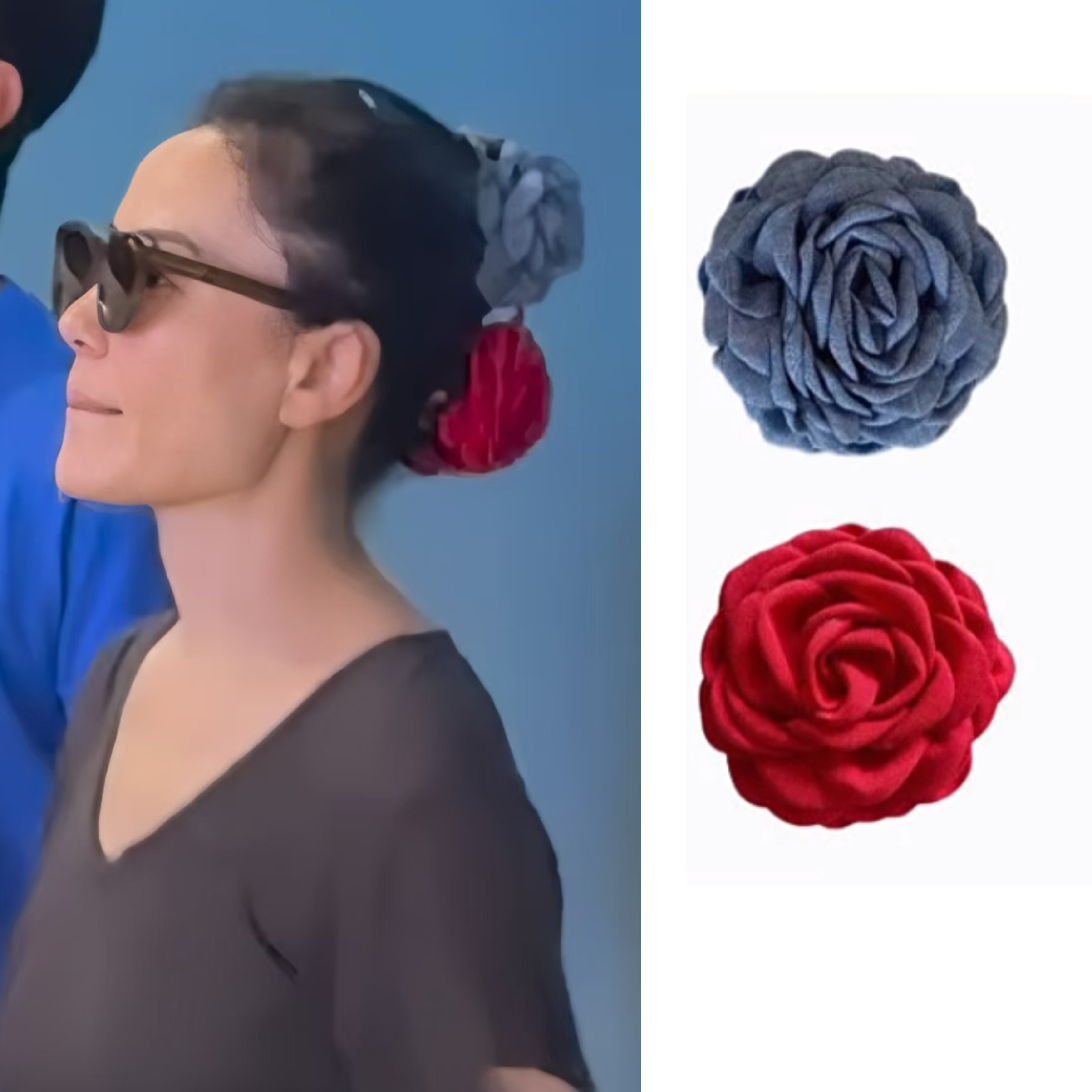 王菲同款玫瑰花朵发夹抓夹牛仔布艺后脑勺发卡度假时尚超仙发饰女