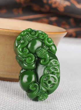 玉石匠新疆和田玉碧玉招财貔貅吊坠霸气男女款菠菜绿皮丘玉坠项链