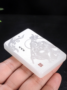 玉石匠新疆和田白玉吊坠白玉佛福在眼前牌子白玉佛挂件项链坠布