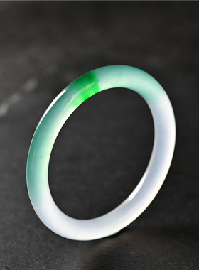 玉石匠翡翠色细圆条绿手镯女款冰种白底飘绿玉镯子时尚旺夫手饰