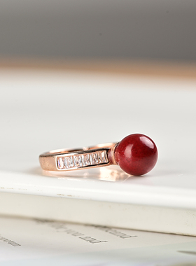 玉石匠朱砂圆珠镶嵌指环 时尚紫金砂女款戒指 简约高贵帝王砂手饰