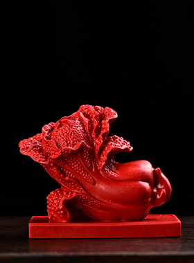 天然朱砂白菜摆件 红砂百财饰品 店铺旺财转运八方来财工艺品