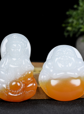 新疆和田玉黄白玉男款观音菩萨吊坠糖料女款弥勒佛大肚佛挂件项坠