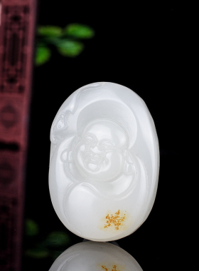 玉石匠新疆和田白玉佛吊坠女款弥勒佛玉坠挂件籽料佛公笑佛玉器