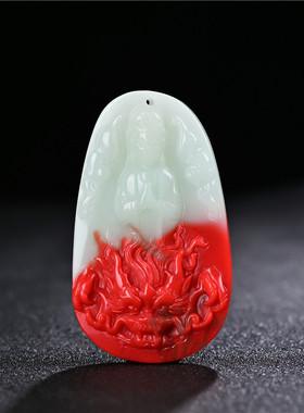 新疆和田玉观音吊坠鸡血红玉御龙观音牌子男款降龙观音菩萨挂件