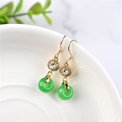 玉石匠缅甸翡翠色耳环 阳绿色路路通女款耳坠干青翡翠民族风耳饰