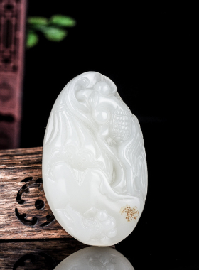 玉石匠新疆和田玉鱼手把件 带皮羊脂白玉鱼挂件 连年有余手玩件