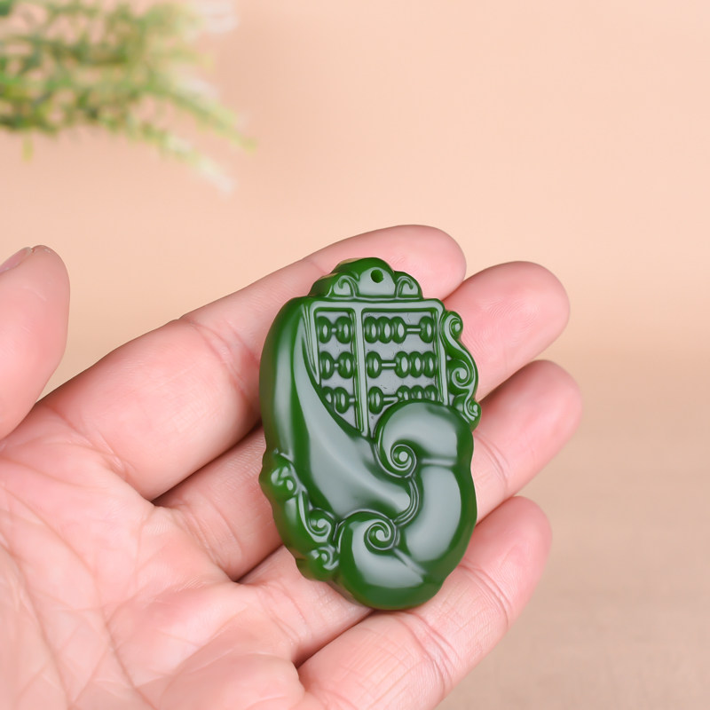 玉石匠和田玉碧玉如意算盘吊坠男女款菠菜绿神机妙算挂件项链玉坠