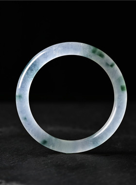 玉石匠翡翠色细圆条玉镯子冰种白底飘绿飘花女款手镯复古百搭手饰